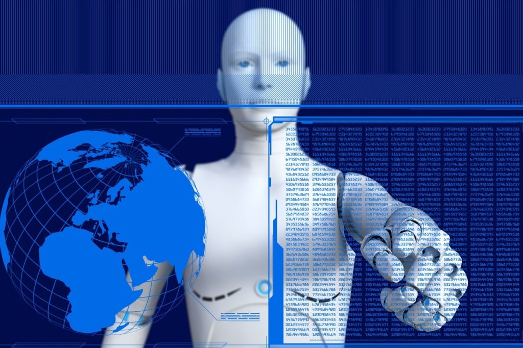 Robots working over the computer.