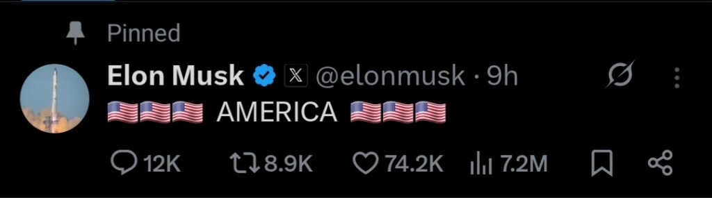 “Elon Musk posted a tweet following the announcement of the America Party.”