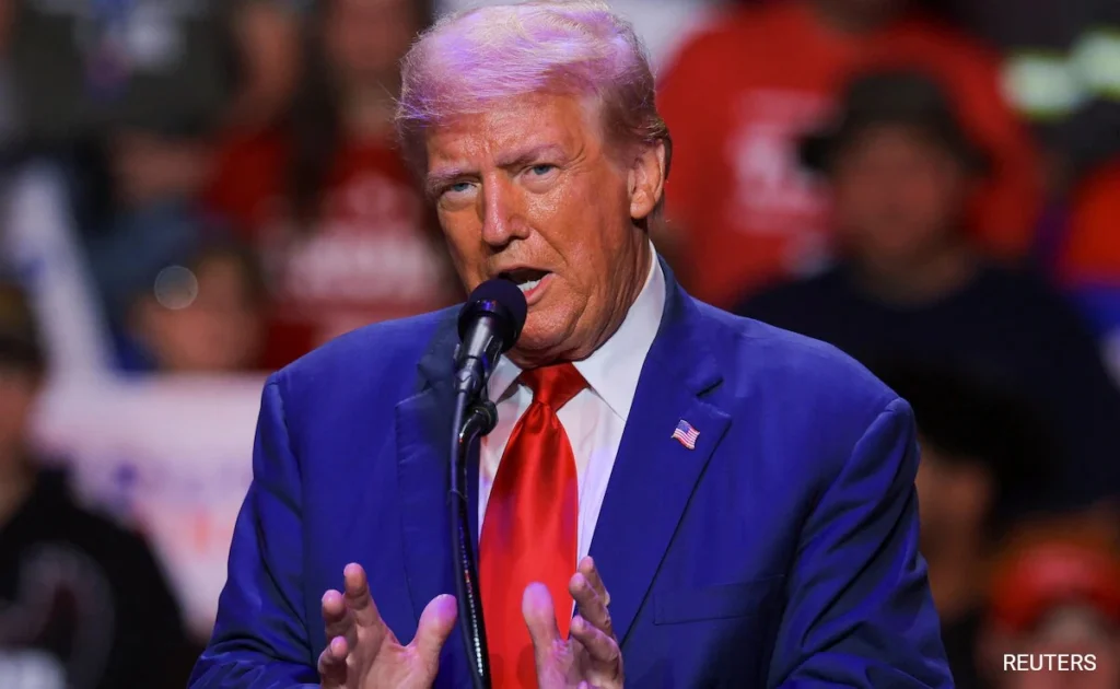 Former President Donald Trump delivers a passionate speech at a campaign rally, addressing supporters on key national issues.