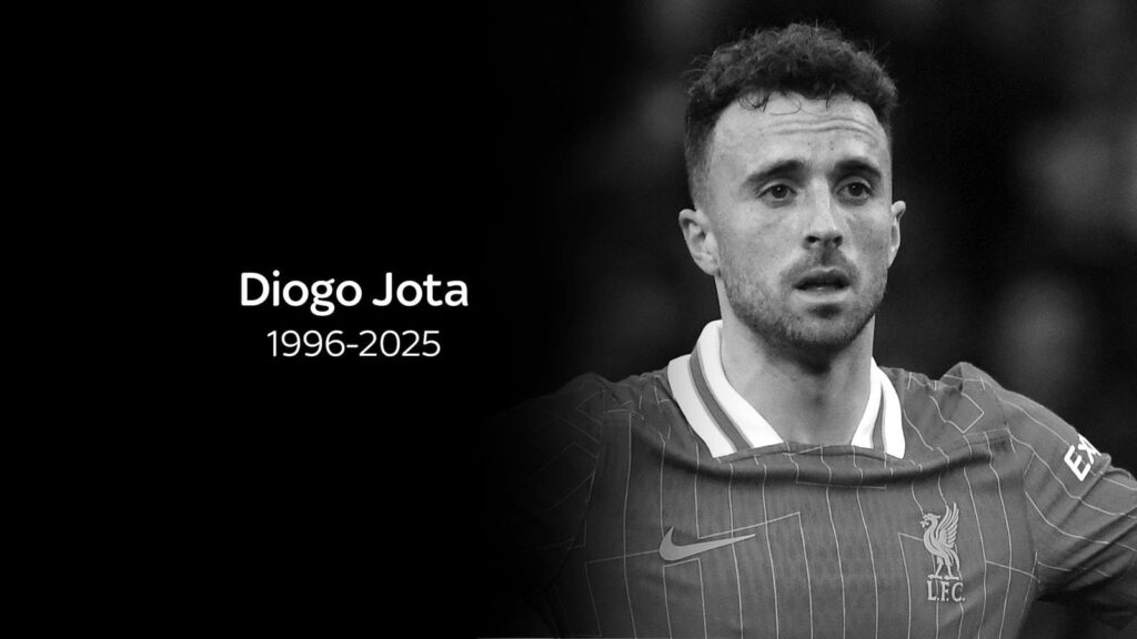 Liverpool and Portugal forward Diogo Jota during a match, remembered for his remarkable talent and contribution to football.