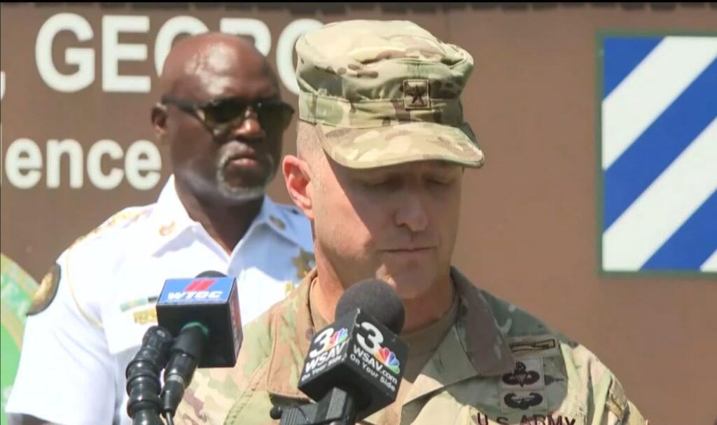 U.S. Army officer addresses media during press conference on Fort Stewart shooting.