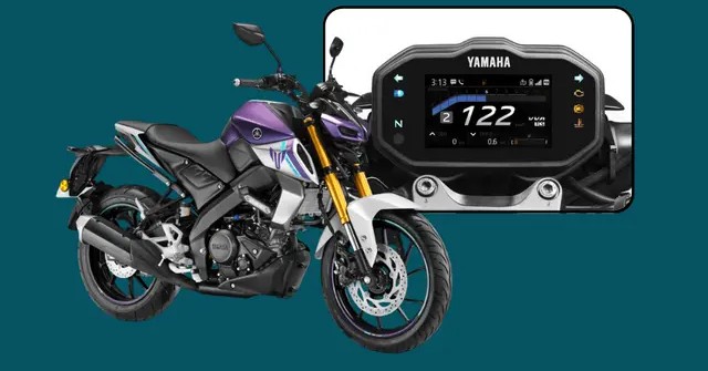 mt-15-instrumental-cluster Close-up view of Yamaha MT-15's instrumental cluster, displaying speedometer, tachometer, and digital readouts.