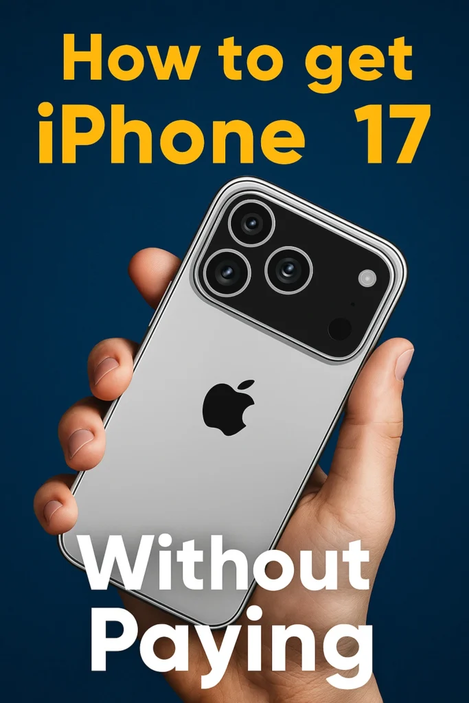 Man holding the latest iPhone 17, showcasing the device won or acquired without paying.