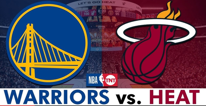 Warriors versus Heat NBA matchup graphic