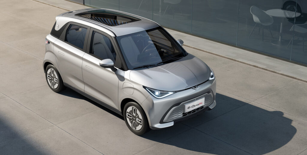 E-Qute 04 Flagship electric car with extended wheelbase in Nepal, showcasing its sleek design and spacious interior.