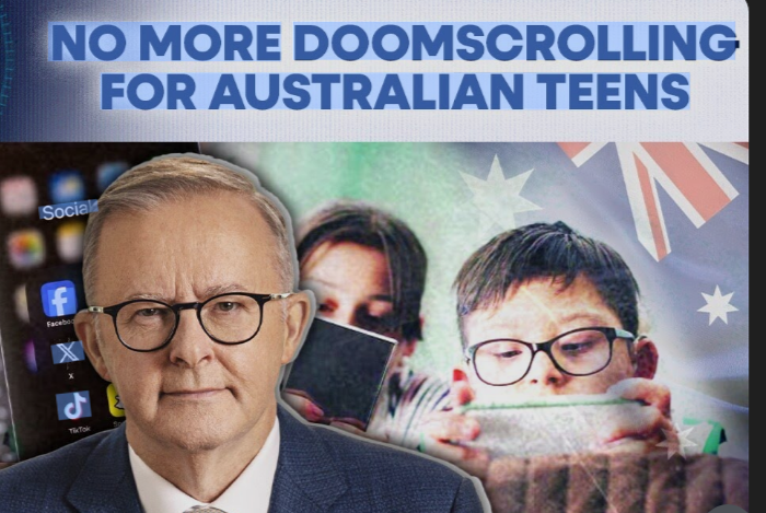 Australian teenager using a smartphone while social media apps are blocked on the screen, symbolizing the new under-16 ban.