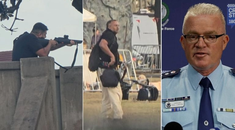 Emergency responders secure Bondi Beach after a deadly shooting in Sydney during a crowded public event.